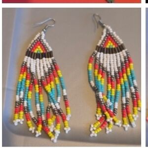 Multicolor Beaded Fringe Earrings